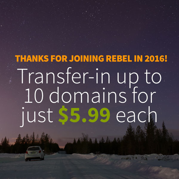 Rebel转移域名只需要$5.99每个，com, .ca, .net, .org, and .co 都可以